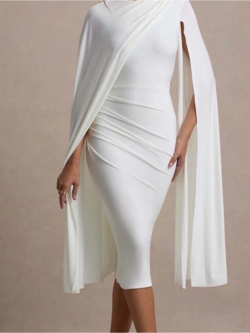 Club L London Marysol White Asymmetric Cape Midi Dress Cocktail Wedding Party